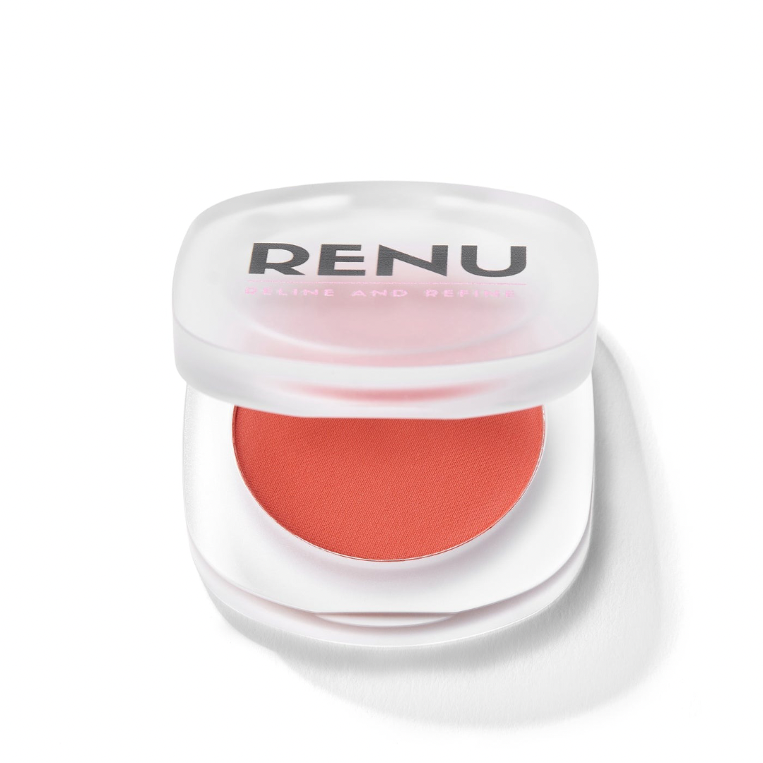 RENU Salmon Pink Powder Blush – peachy pink, buildable powder for a soft-focus glow