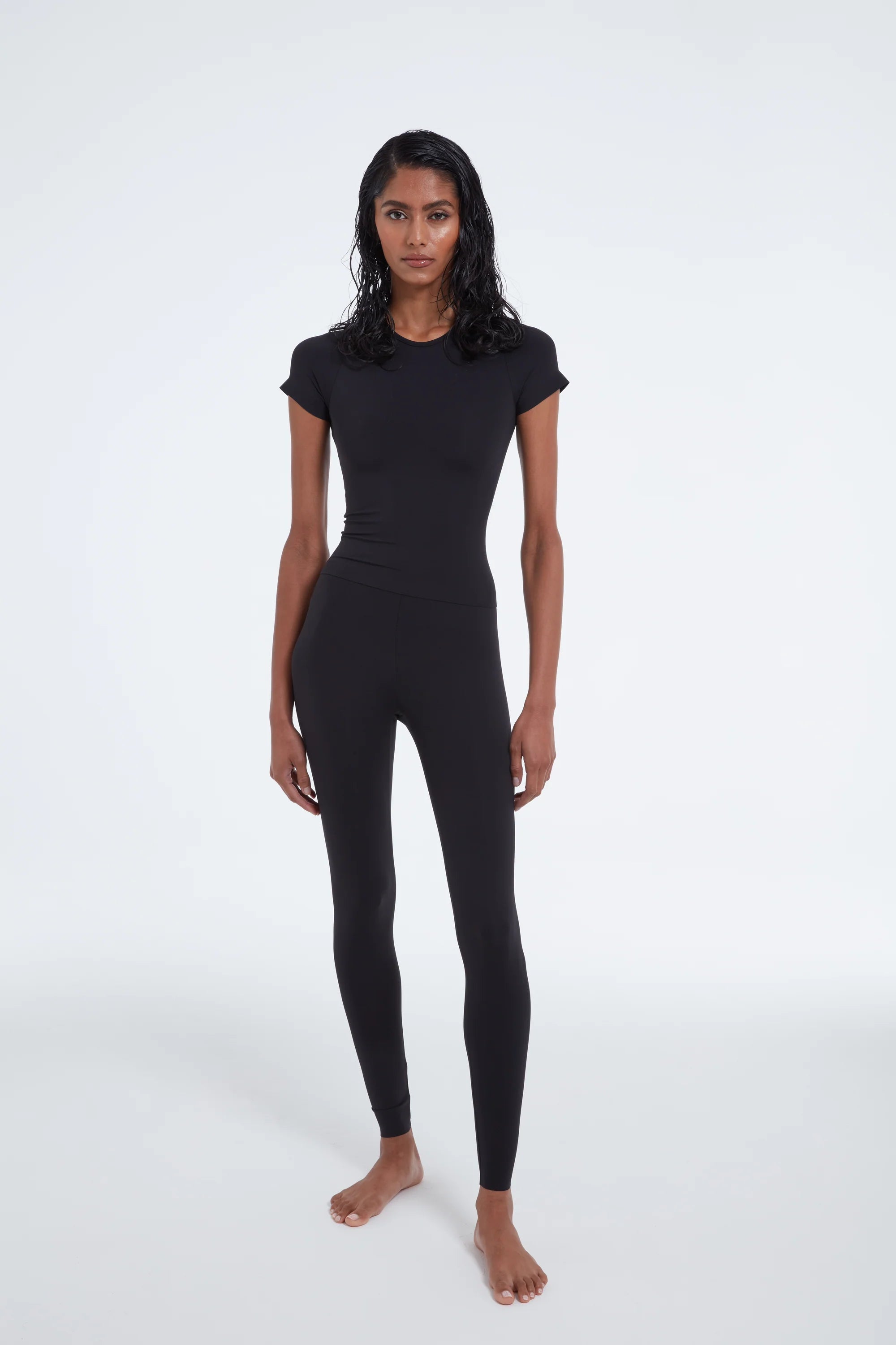 TSM Skin Tight Tee in Onyx Black – women’s fitted activewear top with soft breathable stretch fabric