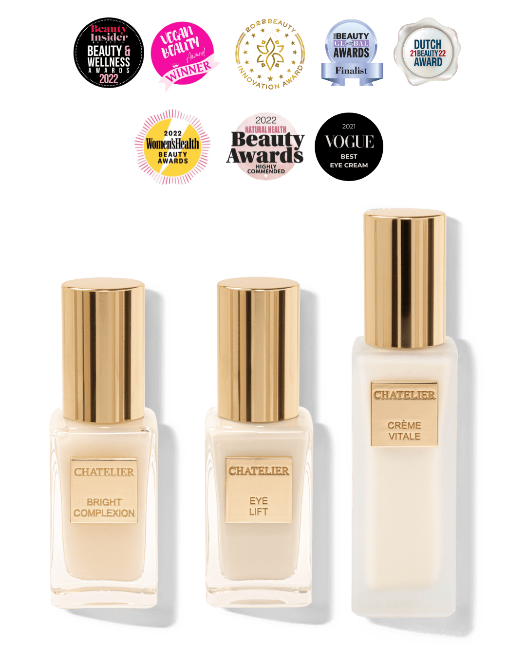 THE BRIGHTENING SET™ luxury skincare trio – serum, eye cream, and day cream for radiant, even-toned skin