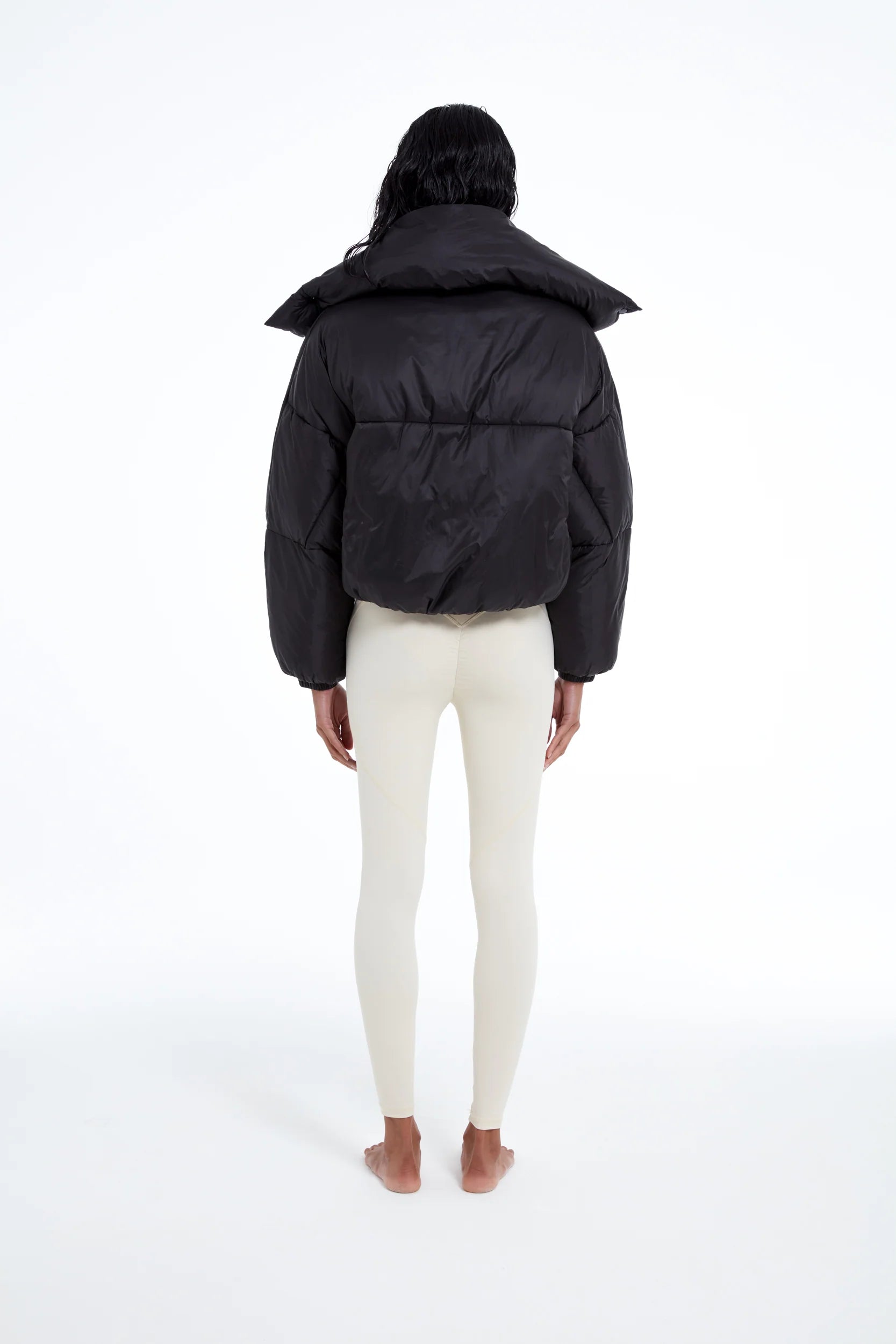 TSM Women’s Duvet Puffer Jacket in Ink Black – lightweight cropped outerwear with zipper and side pockets