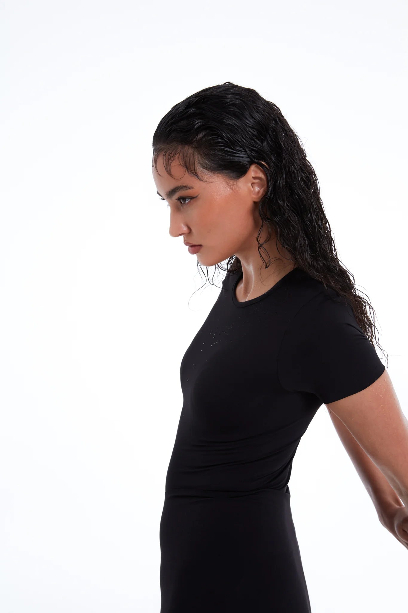 TSM Skin Tight Tee in Onyx Black – women’s fitted activewear top with soft breathable stretch fabric