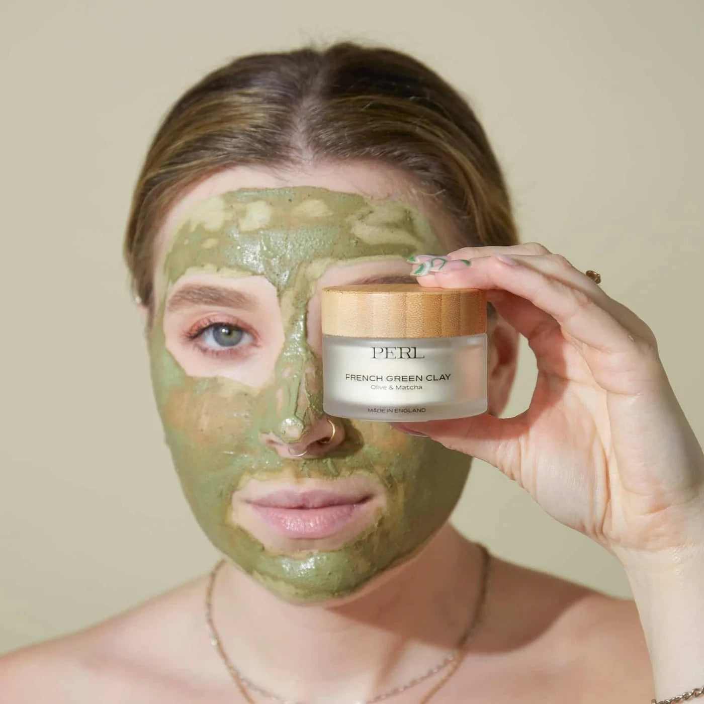 French Green Clay Mask Refill — purifying and calming natural face mask with matcha and olive leaf