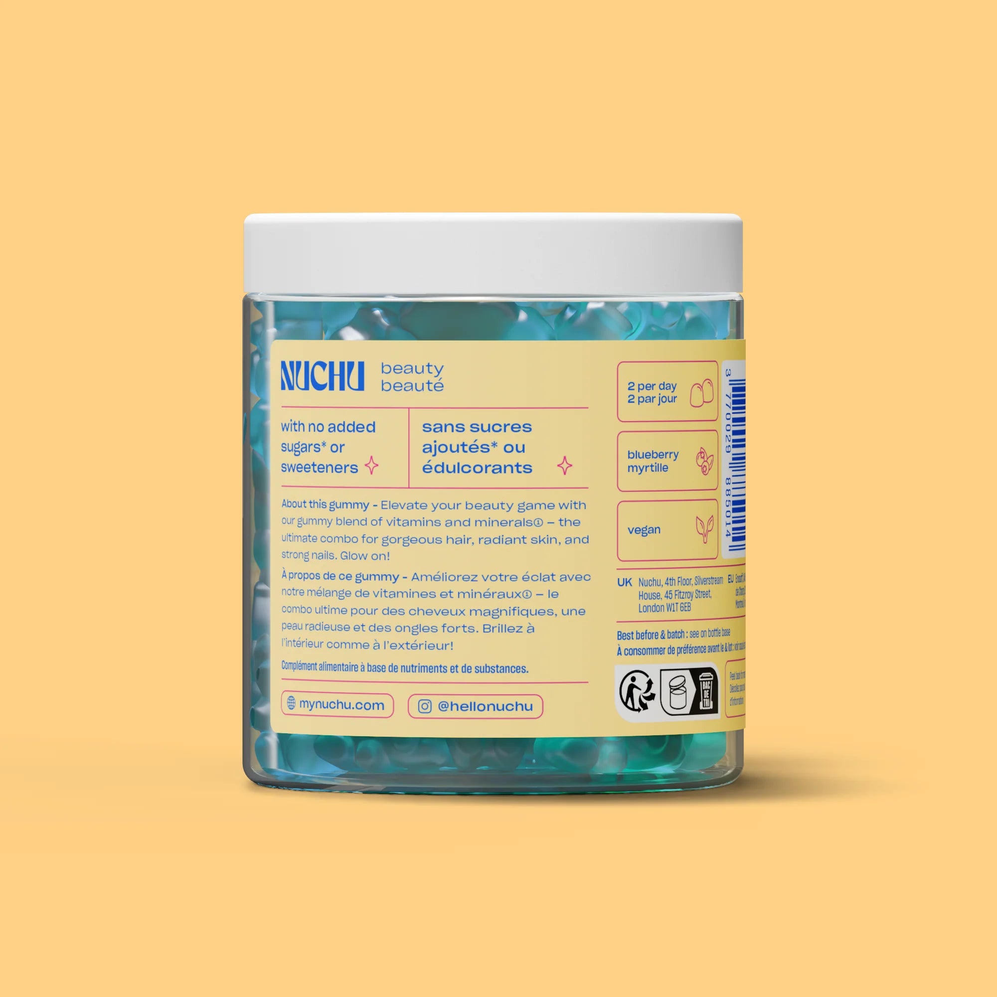 NUCHU Beauty Gummies with Biotin, Vitamin C & E for healthy hair, glowing skin, and strong nails