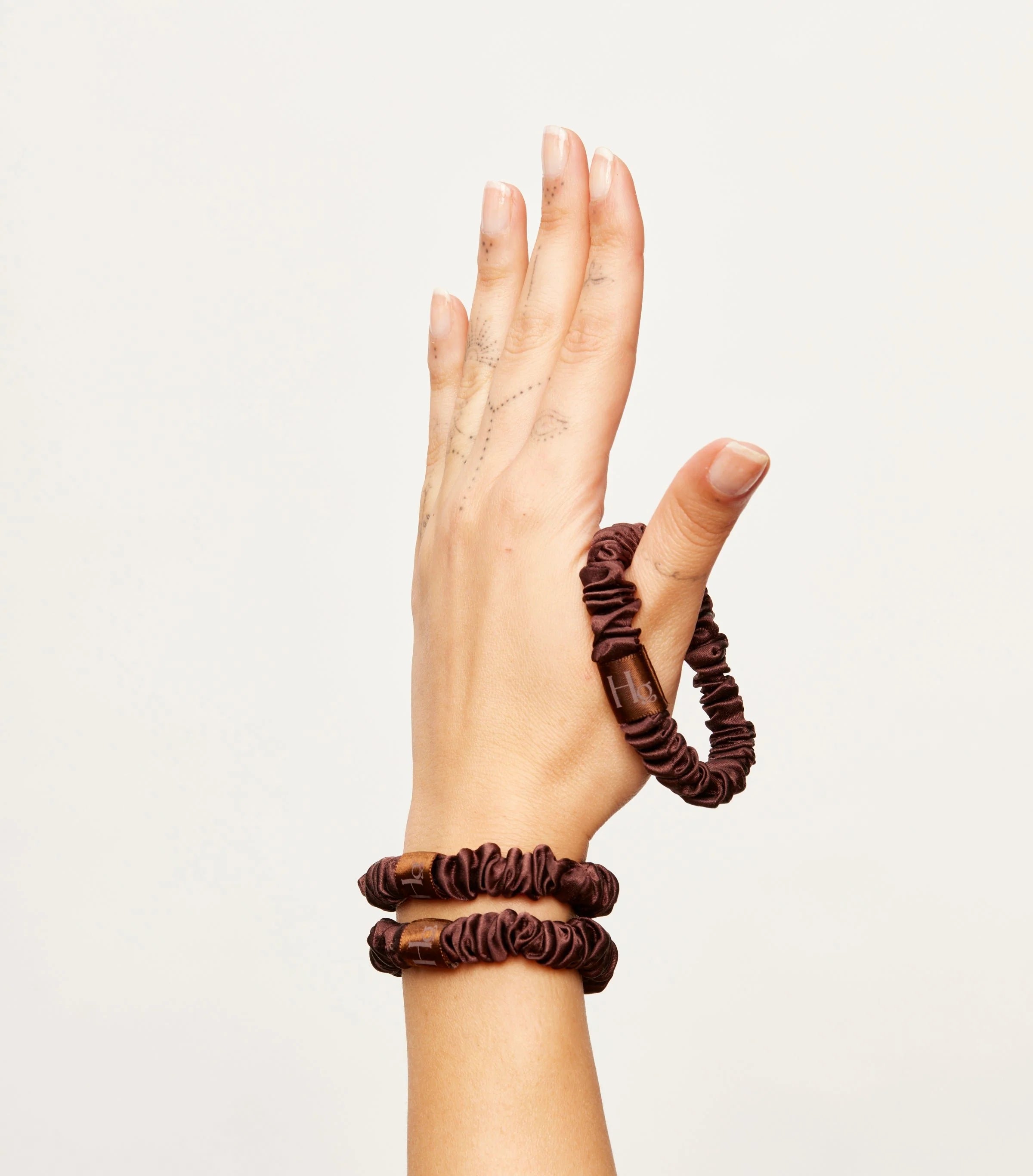 Brown silk hair scrunchies for brunette hair, 100% silk, anti-breakage, frizz control