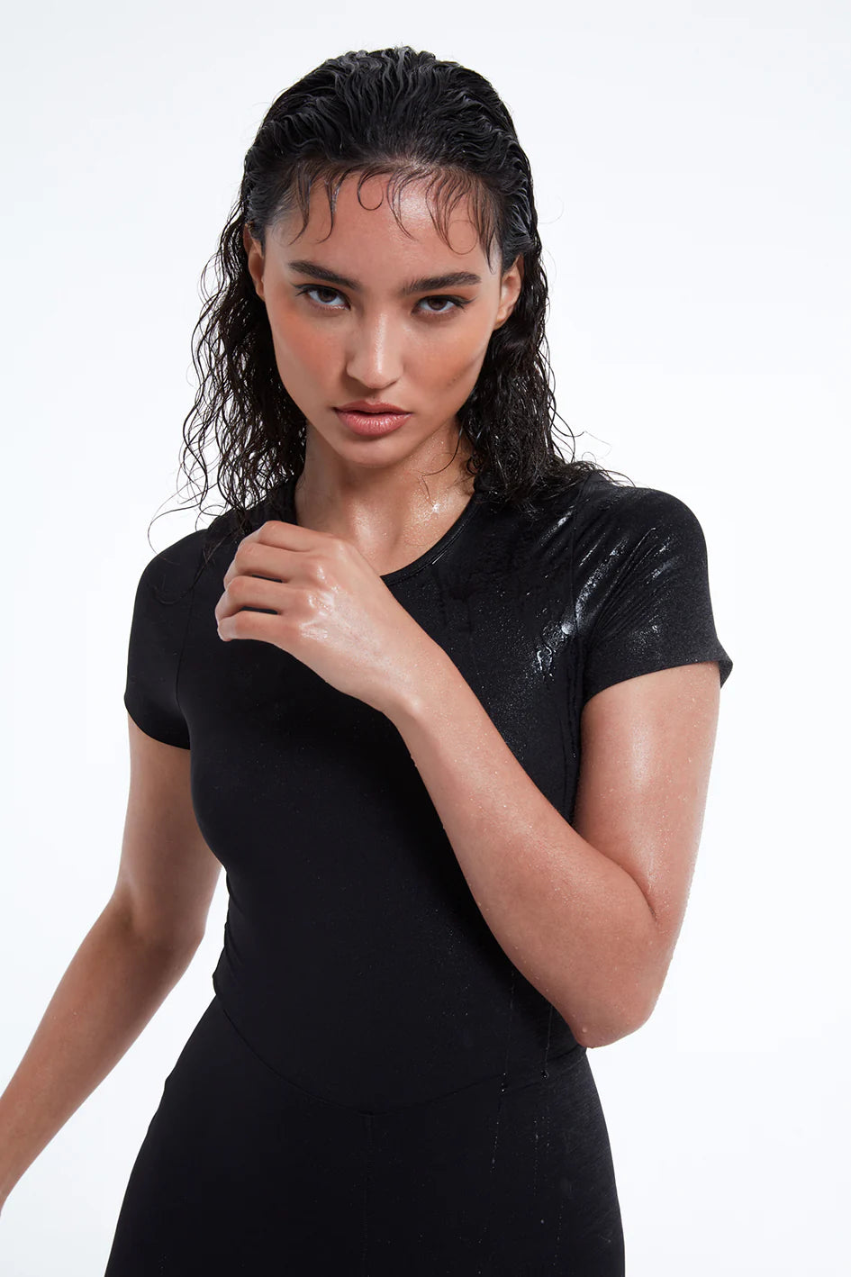 TSM Skin Tight Tee in Onyx Black – women’s fitted activewear top with soft breathable stretch fabric